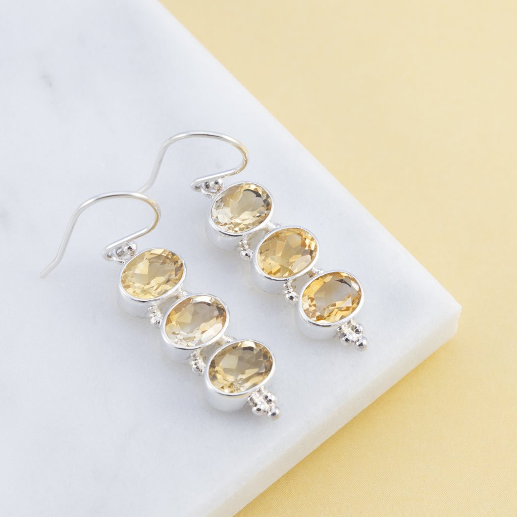 Sterling Silver Triple Citrine Drop Earrings - The Silver Alchemist