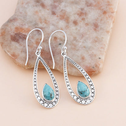 Sterling Silver Turquoise Gemstone Teardrop Earrings - The Silver Alchemist